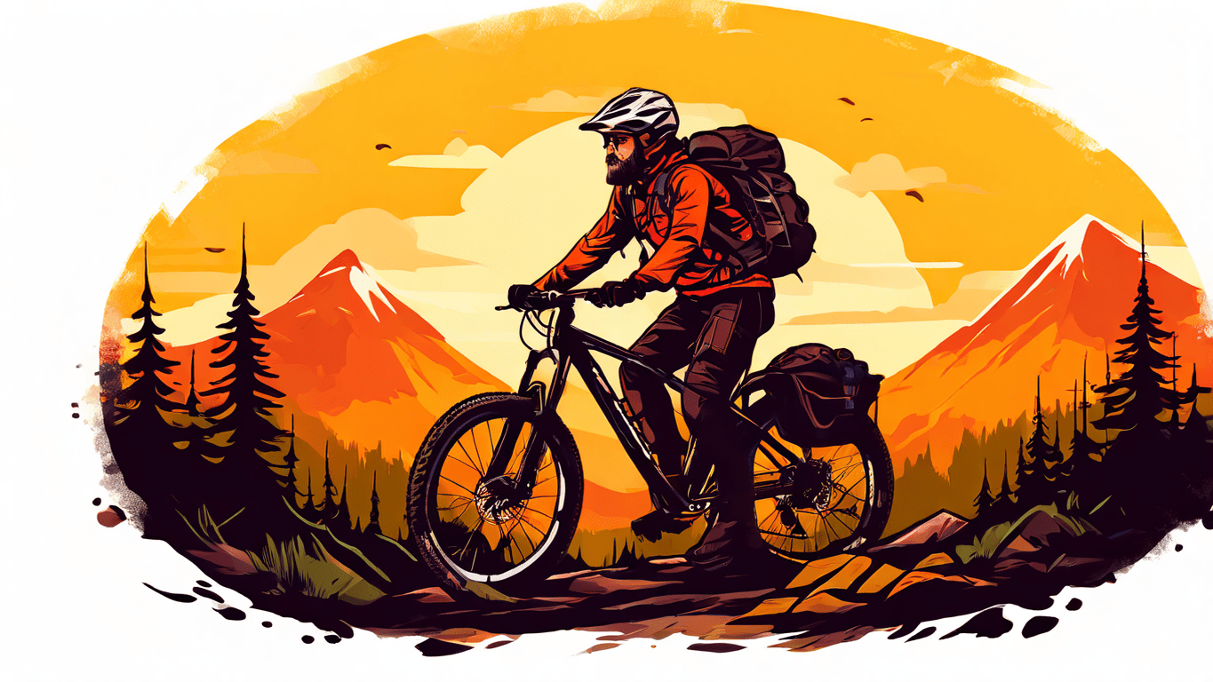 illustration of a man bikepacking