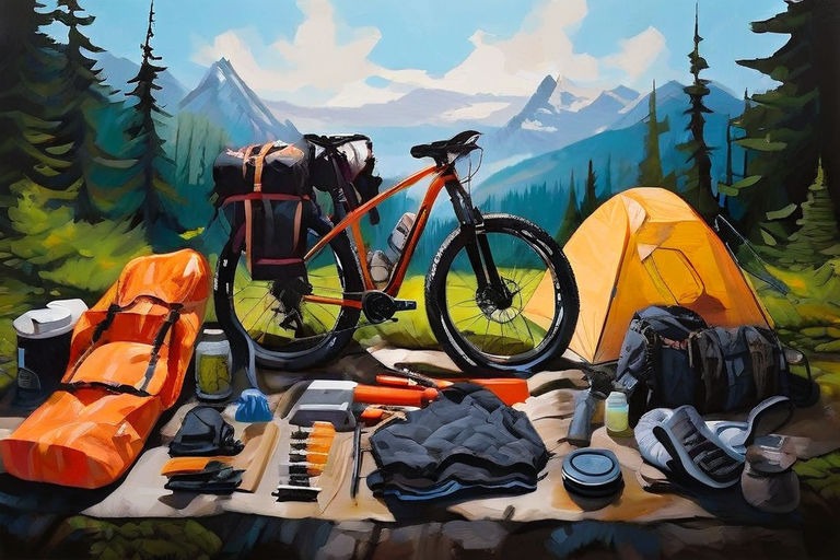 illustration of bikepacking esssentials.